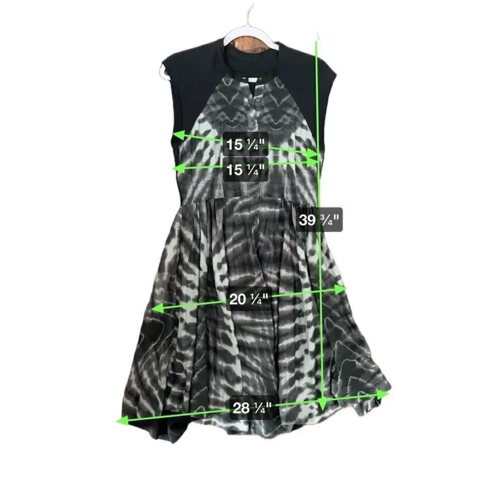 RAQUEL ALLEGRA Tie Dye Raglan Silk Dress Women's 2/M 4-6 Black‎ Gray Green Boho